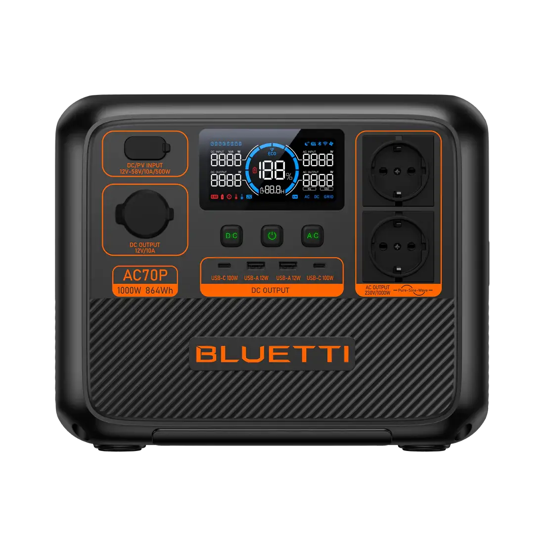 תחנת כוח ניידת BLUETTI AC70P – 1000W 864Wh עם שקע 3 פינים ישראלי